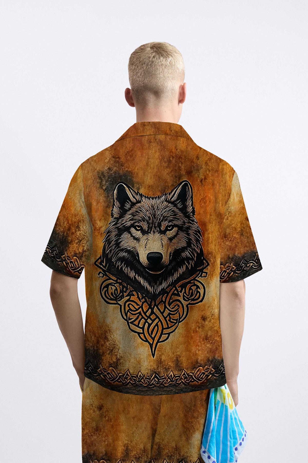 Men's Retro Viking Wolf Print Vintage Elastic Waist Shorts