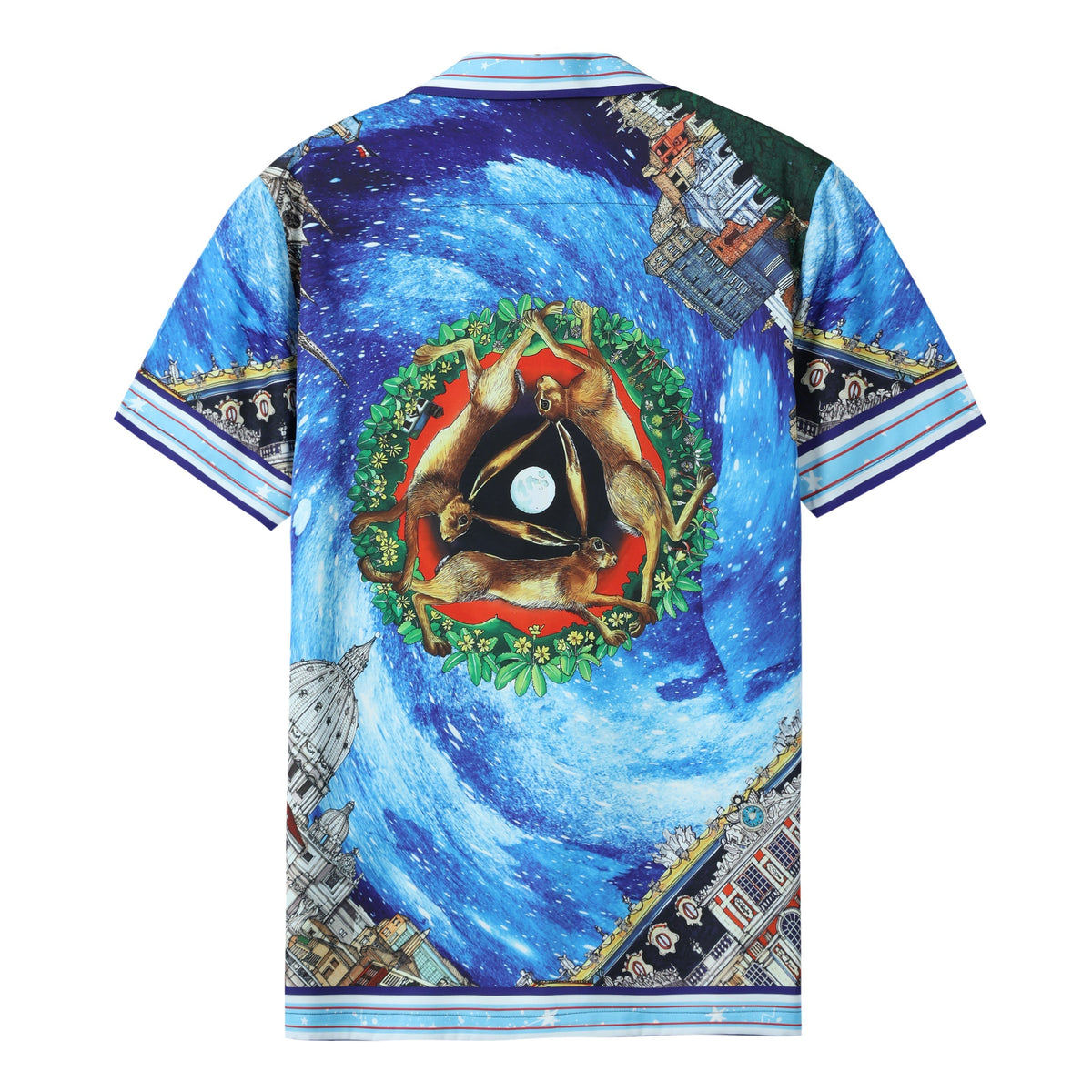 Galaxy Castle Rabbit Pattern Short Sleeve Camp Collar Shirt Jonvidesign
