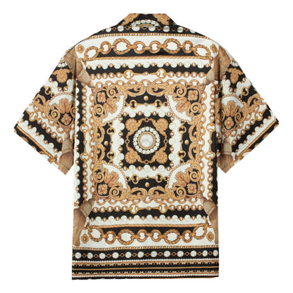 Golden Baroque Short Sleeve Shirt with Chain Accents Jonvidesign
