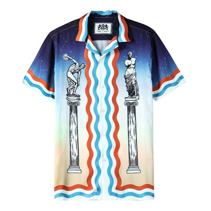 Goose Pattern Camp Collar Bowling Shirt Jonvidesign