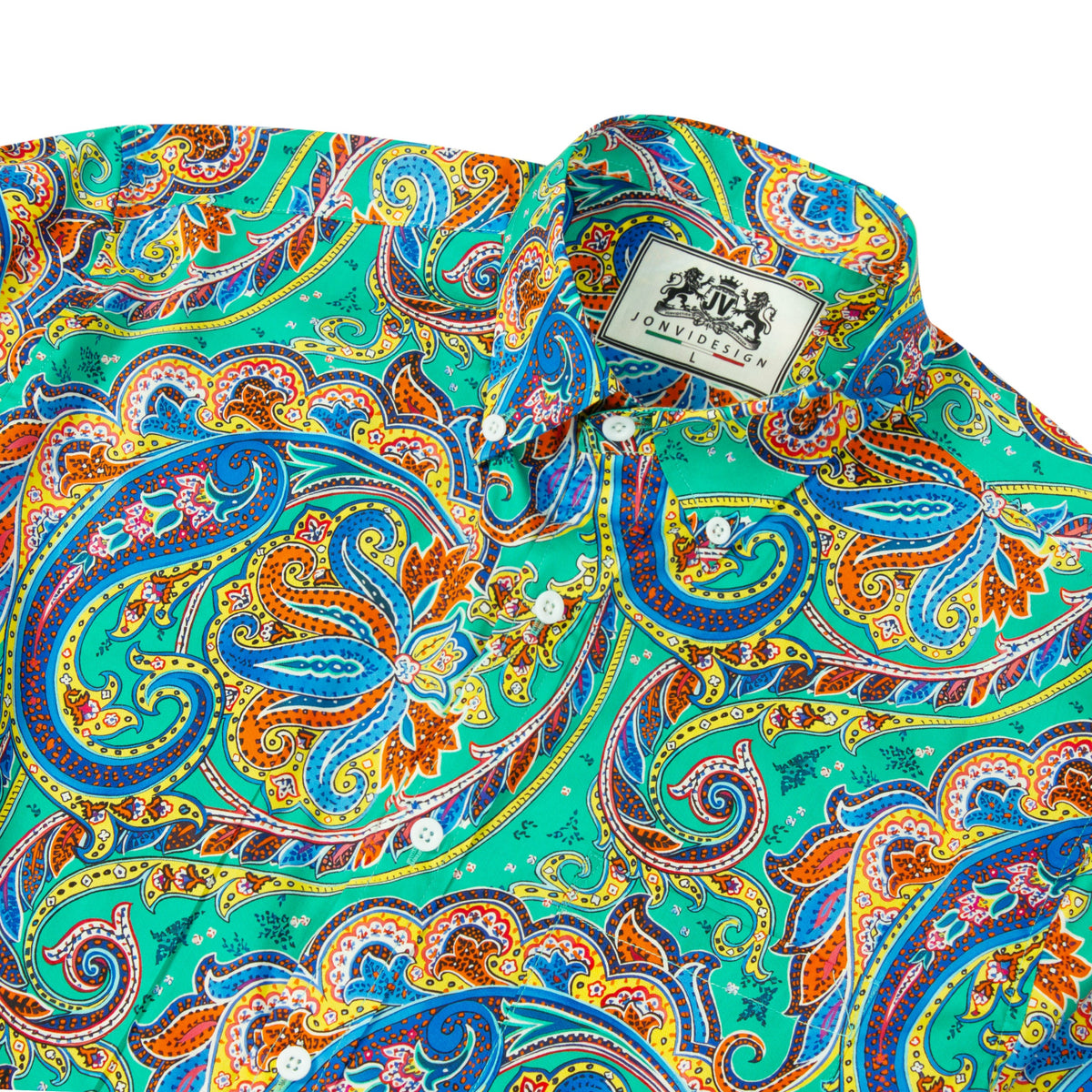 Green Paisley Pattern Long Sleeve Button Down Shirt Jonvidesign