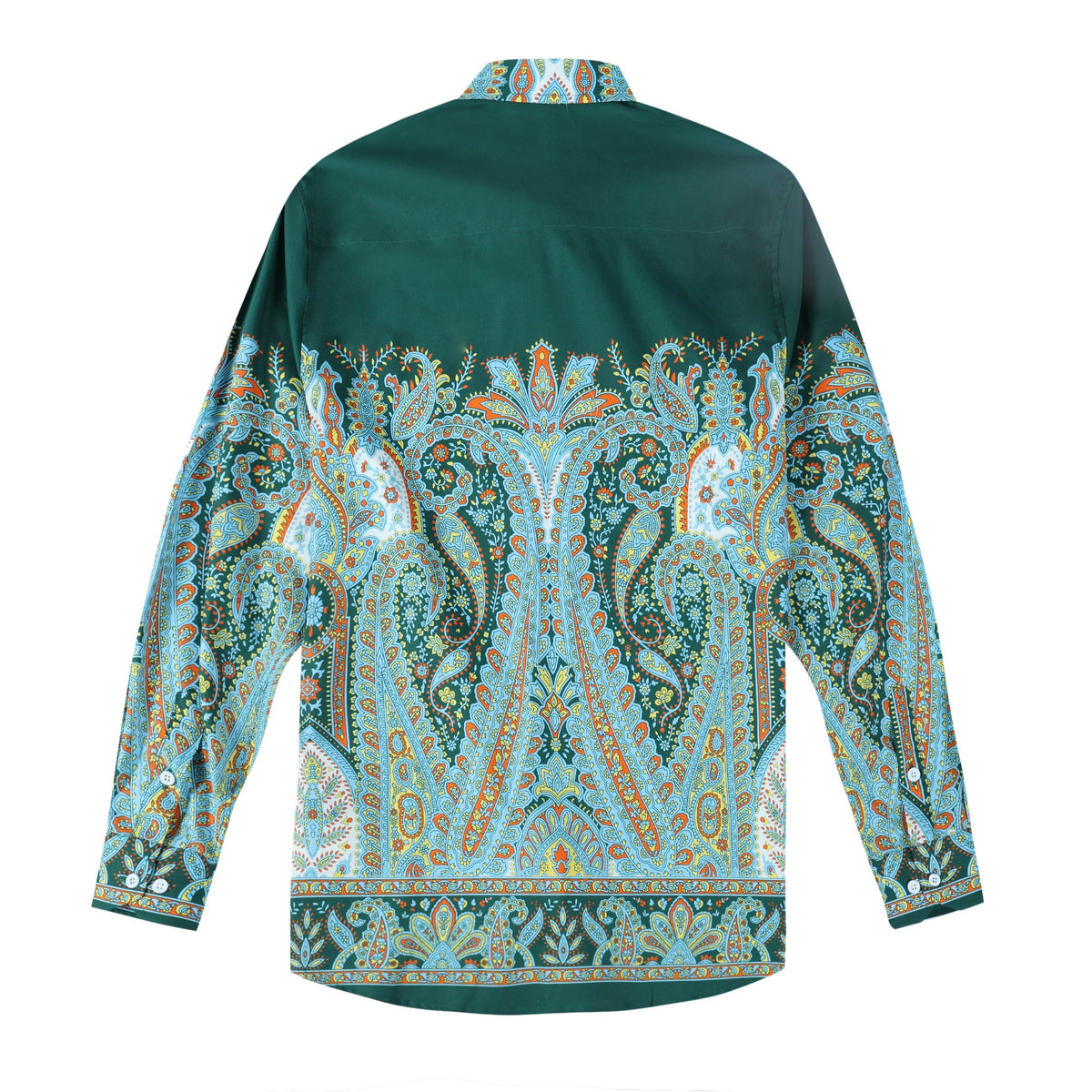 Green Paisley Print Button Down Long Sleeve Casual Shirt Jonvidesign