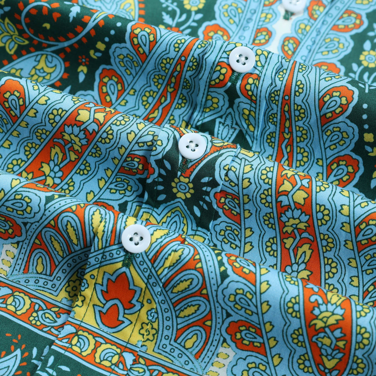Green Paisley Print Button Down Long Sleeve Casual Shirt Jonvidesign