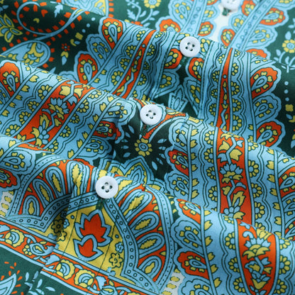 Green Paisley Print Button Down Long Sleeve Casual Shirt Jonvidesign
