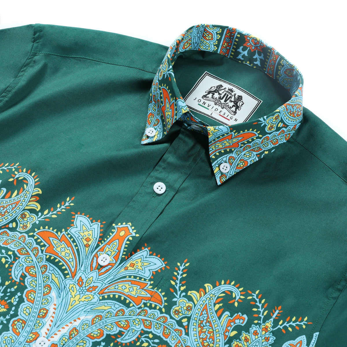 Green Paisley Print Button Down Long Sleeve Casual Shirt Jonvidesign