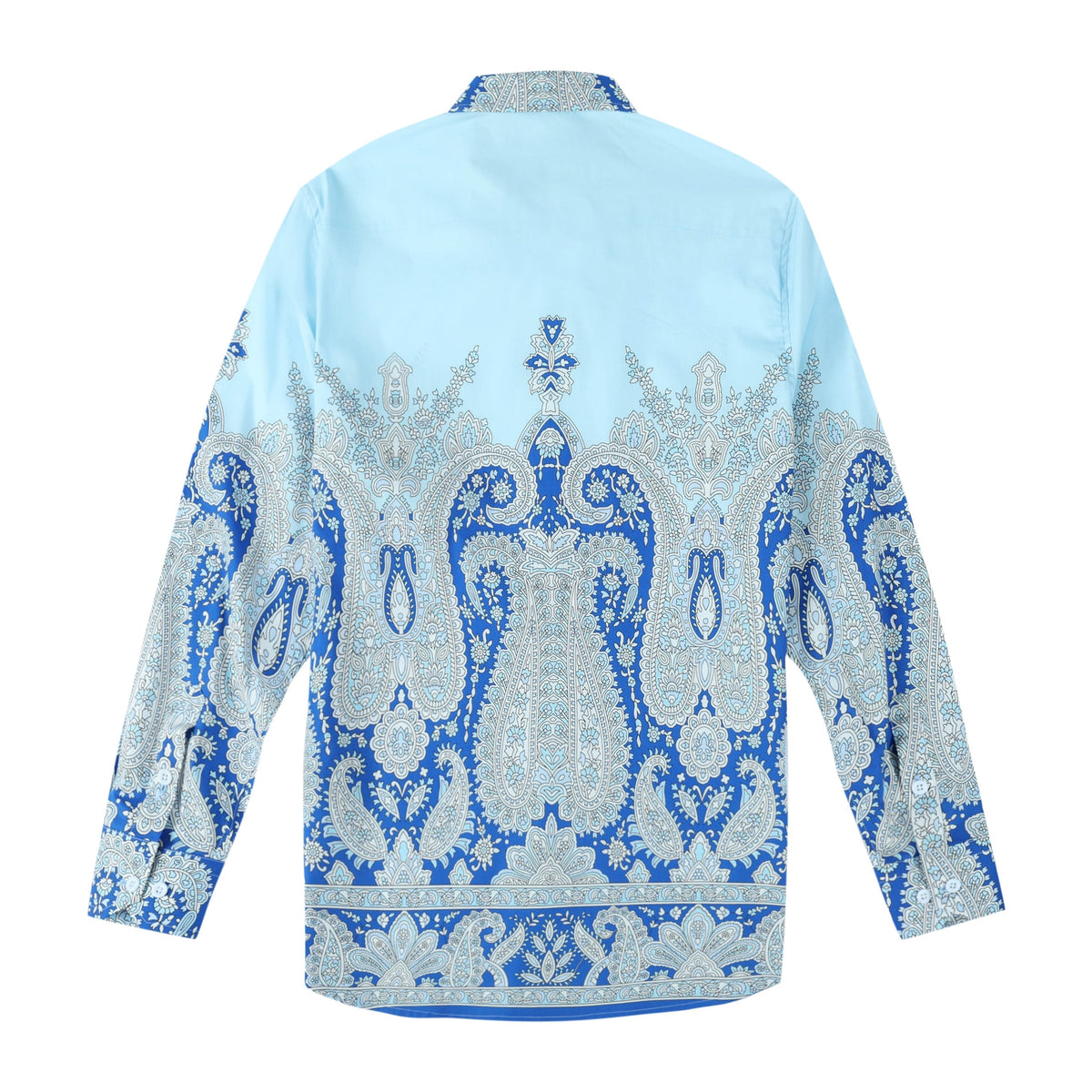 Grey Blue Paisley Pattern Long Sleeve Button Down Shirt Jonvidesign