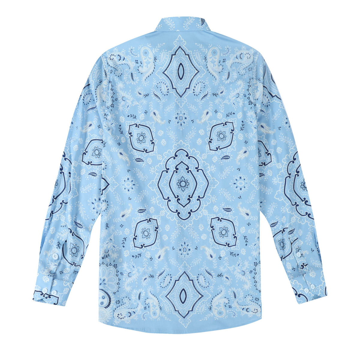 Light Blue Paisley Pattern Long Sleeve Button Down Casual Shirt Jonvidesign