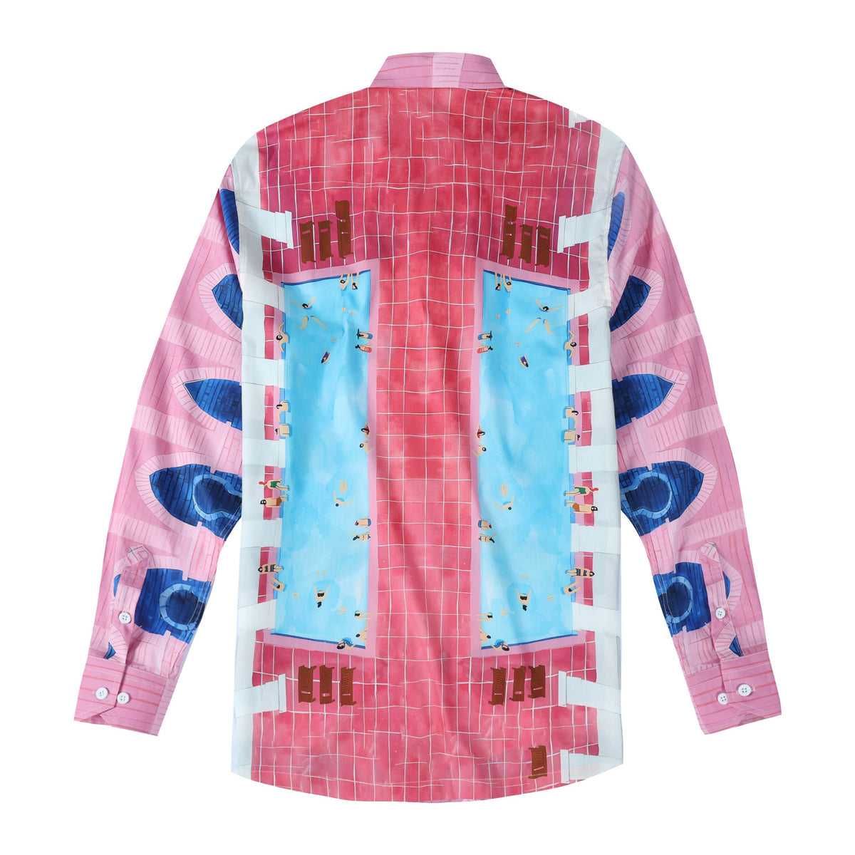 Pool Tile Pattern Long Sleeve Vacation Shirt Jonvidesign