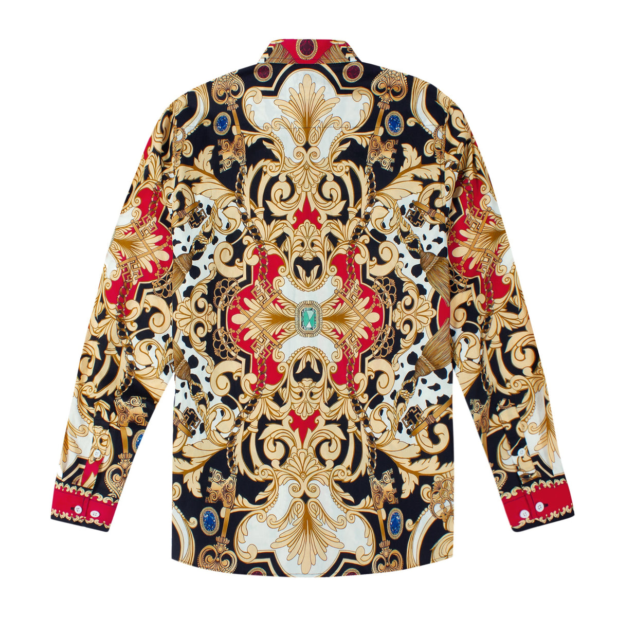 Red Baroque Pattern Long Sleeve Button Down Casual Shirt Jonvidesign