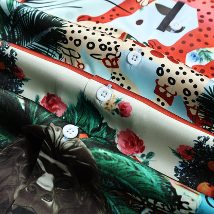 Tropical Animal Pattern Short Sleeve Camp Collar Shirt Jonvidesign