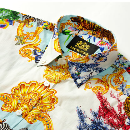 Tropical Baroque Floral Pattern Short Sleeve Shirt Jonvidesign