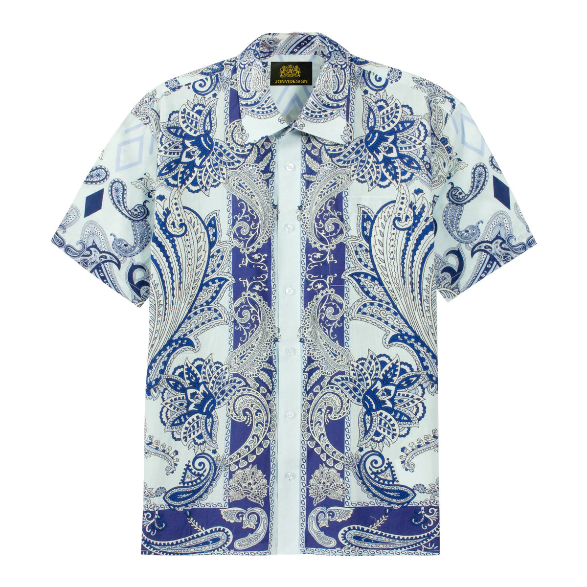 Tropical Paisley Pattern Short Sleeve Camp Shirt in Purple Jonvidesign