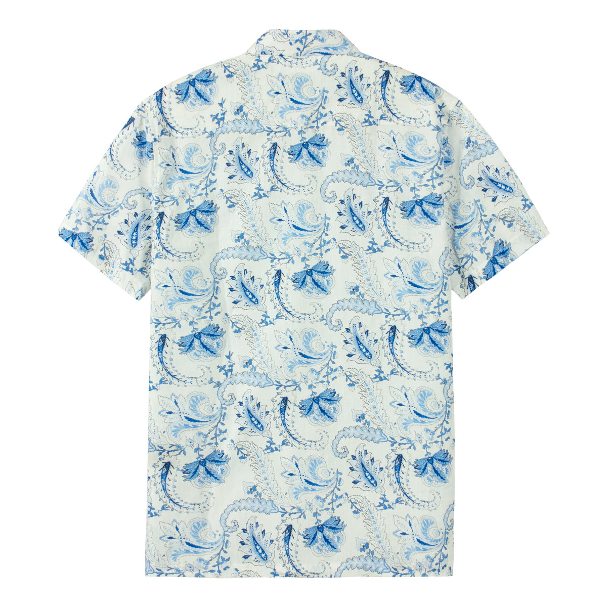 Tropical Paisley Print Short Sleeve Dress Shirt in Blue Jonvidesign