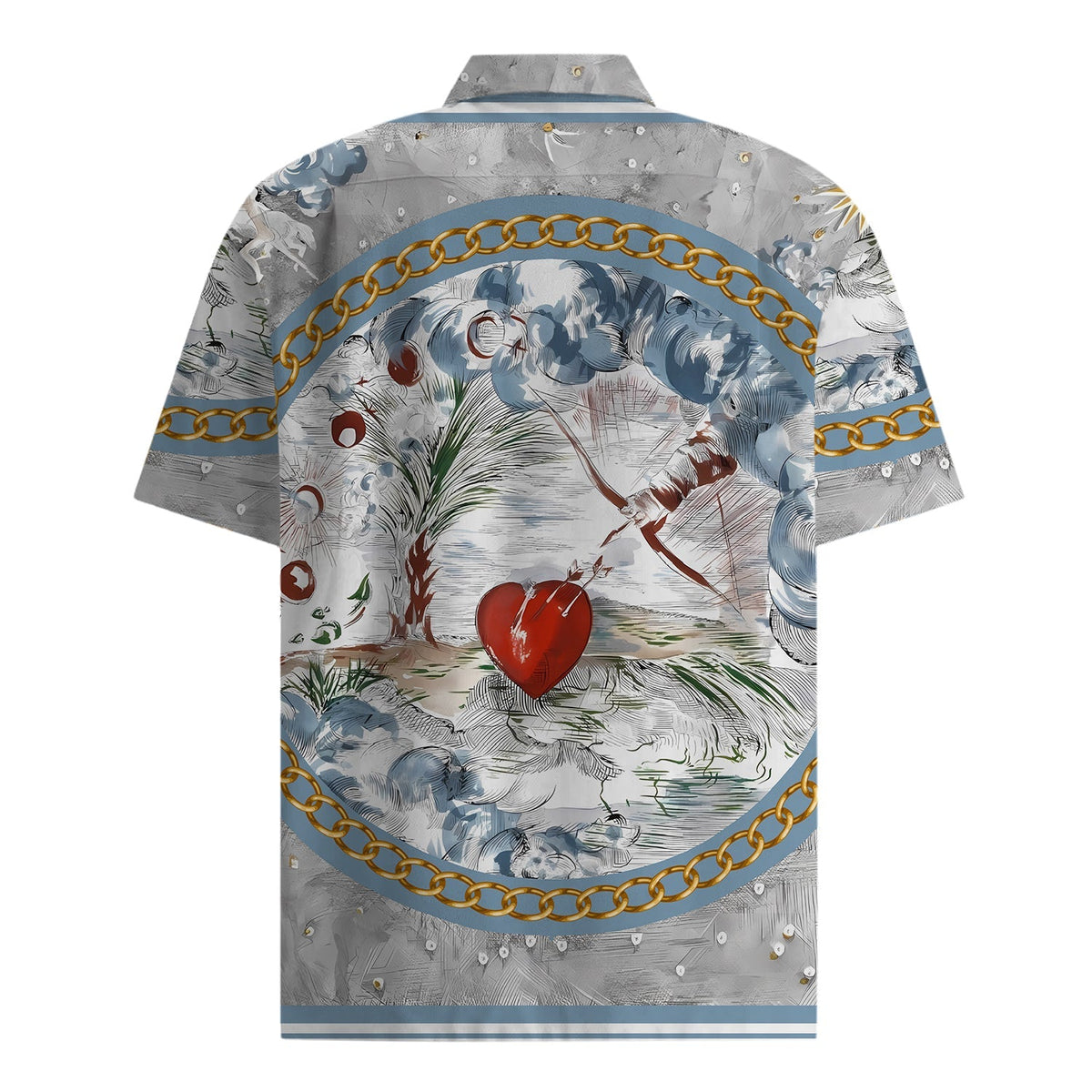 Unique Design Short Sleeve Shirt in Gray with Chain Accent Jonvidesign