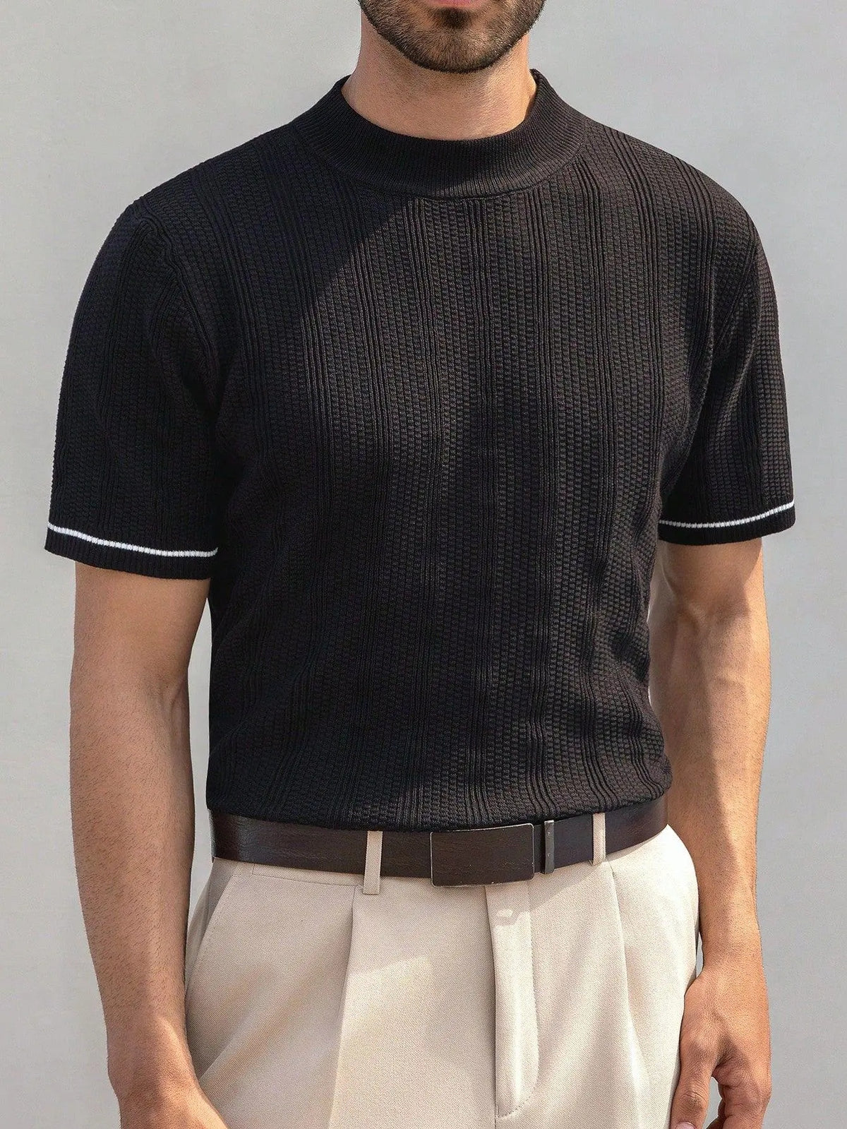 Men's Mock Neck Short‑Sleeve Knit Sweater