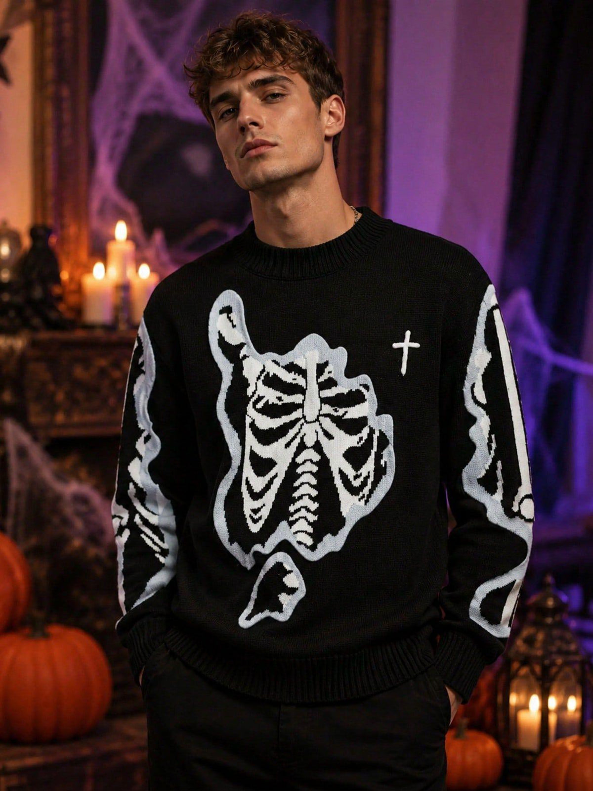 Men's Halloween Skeleton Graphic Knit Sweater