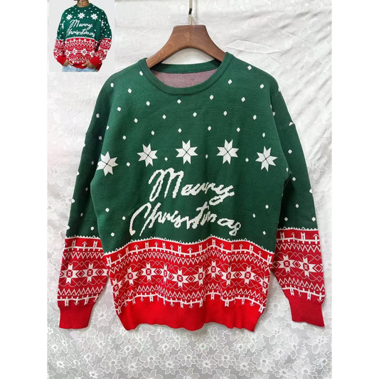 Men'S Merry Christmas Letter Print Fair Isle Sweater