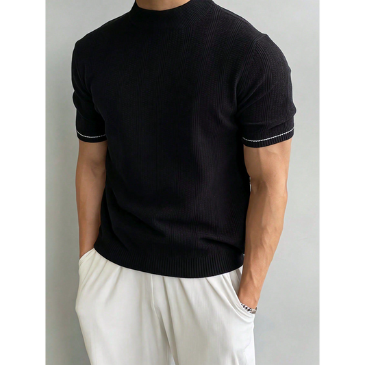 Stylish men's mock neck short‑sleeve knit top