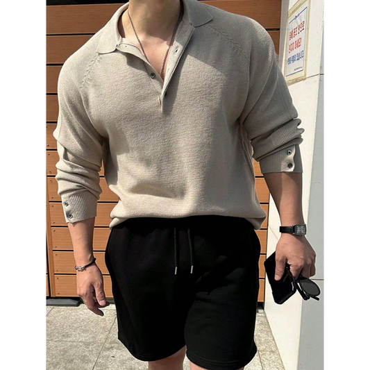 Soft Men's Lapel Polo Knit Top