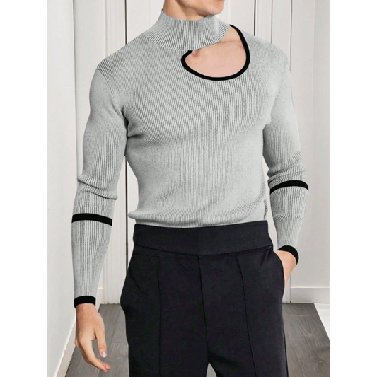 Unique Cutout Mock Neck Men's Sweater
