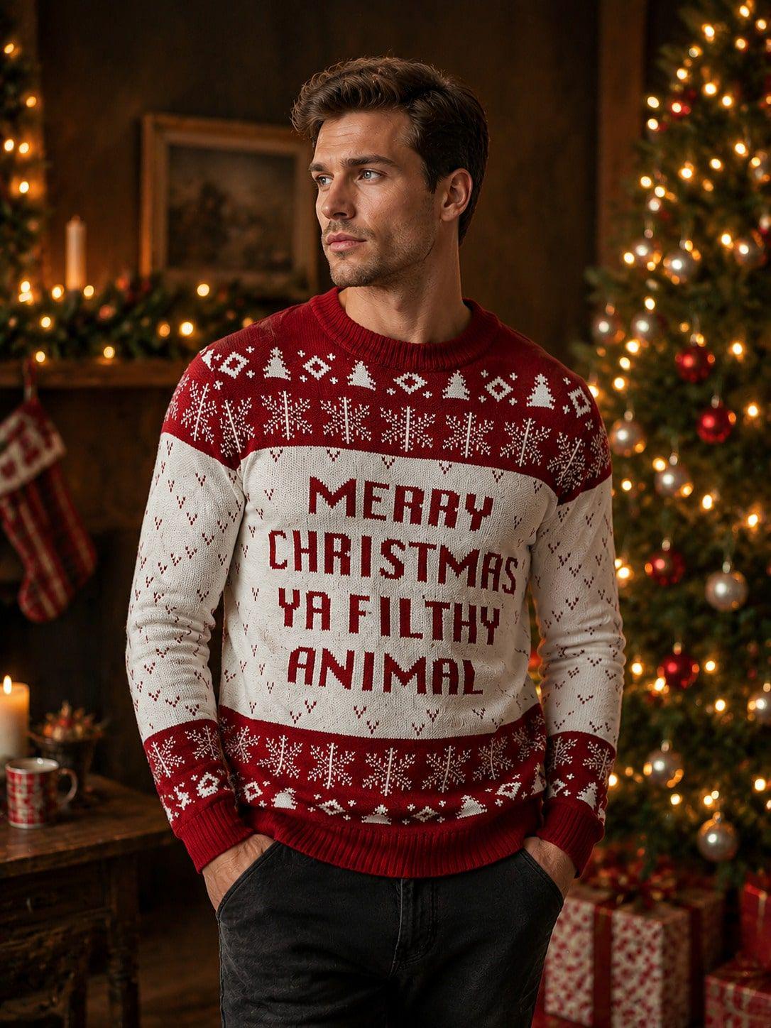 Men's Christmas Letter Print Knit Sweater