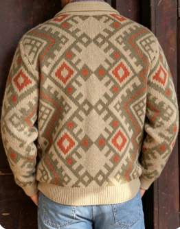 Vintage Geo Pattern Men’s Knit Cardigan