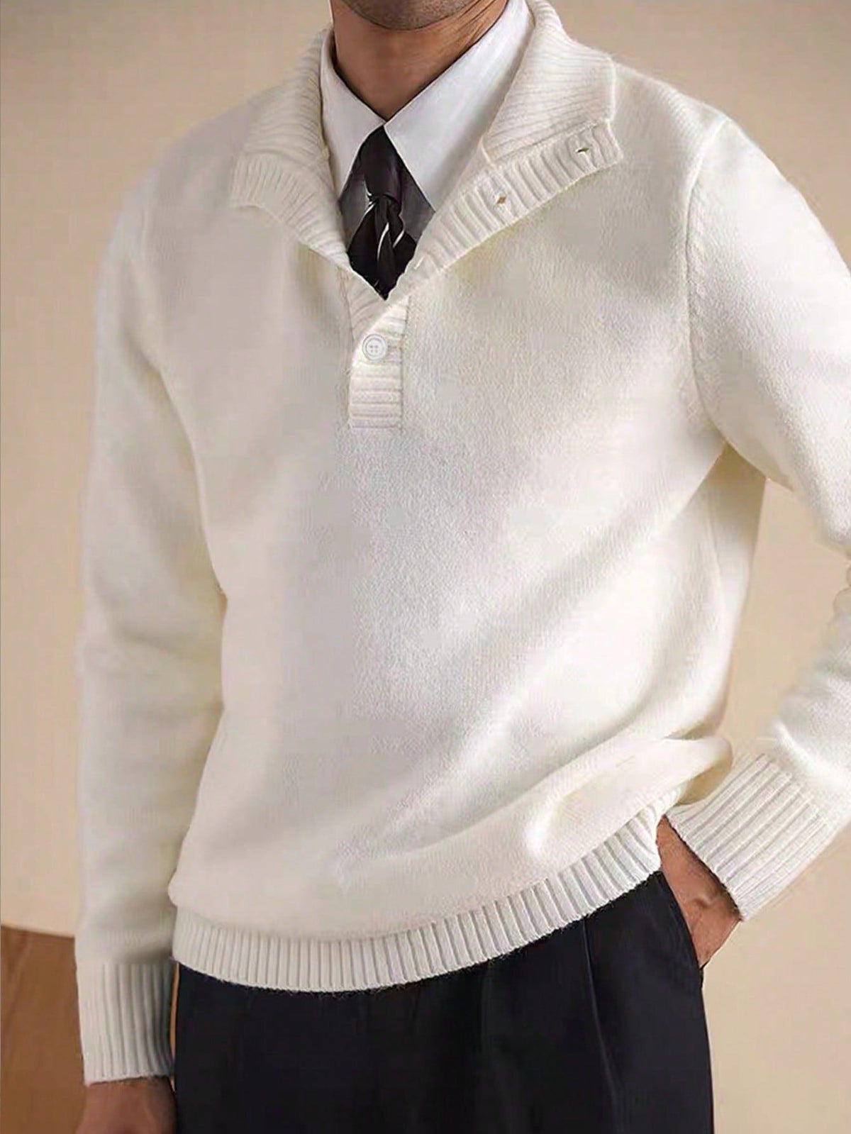 Men'S Solid Color Button Notch Collar Knit Pullover Sweater