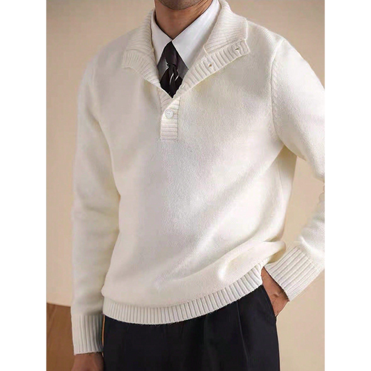 Men'S Solid Color Button Notch Collar Knit Pullover Sweater