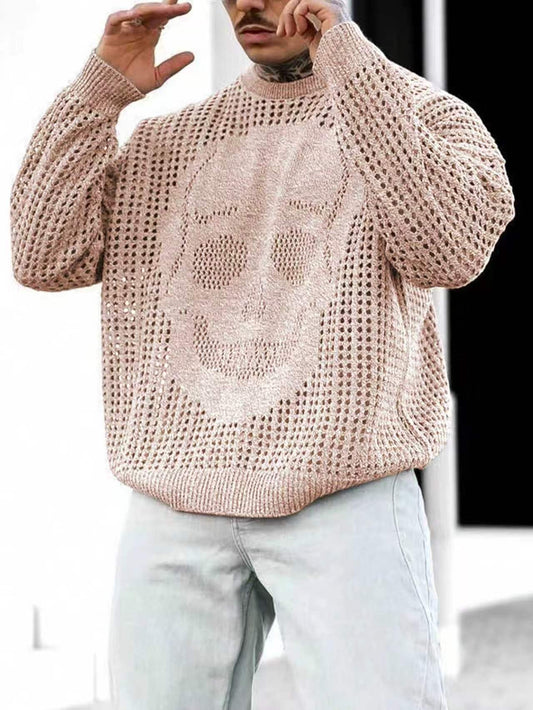 Beige Skull Hollow Out Knit Men’s Sweater
