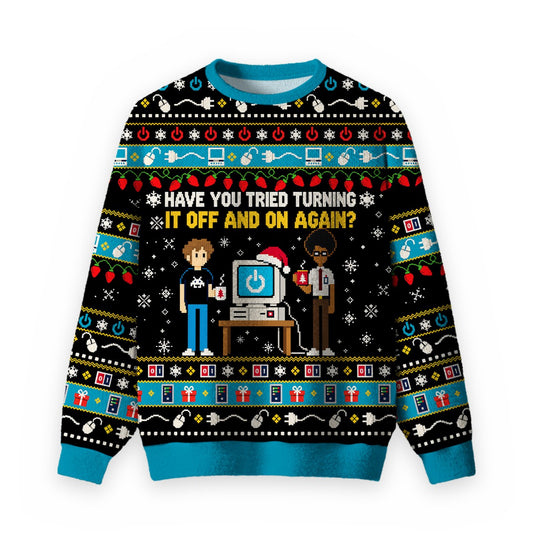 Funny IT Helpdesk Ugly Christmas Fuzzy Fleece Sweatshirt