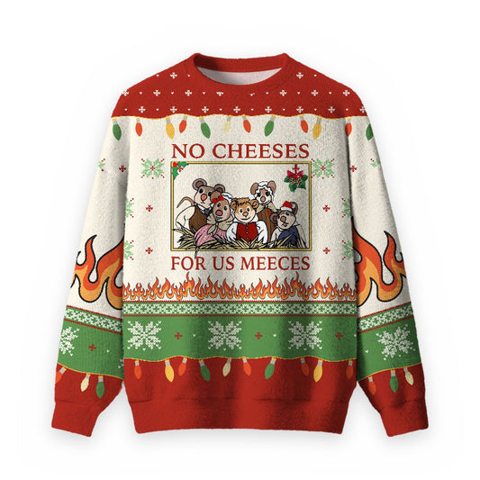 No Cheeses For Us Meece Ugly Christmas Fuzzy Fleece Sweatshirt