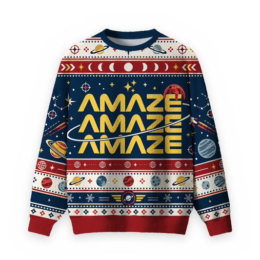 Amaze Amaze Amaze Space Sci-Fi Ugly Christmas Fuzzy Fleece Sweatshirt