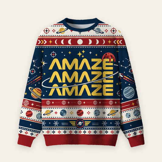 Amaze Amaze Amaze Space Sci-Fi Ugly Christmas Fuzzy Fleece Sweatshirt