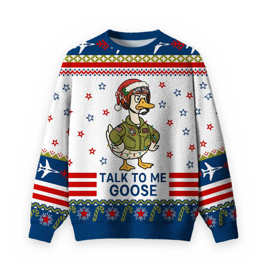 Talk to Me Goose Ugly Christmas Fuzzy Fleece Sweatshirt