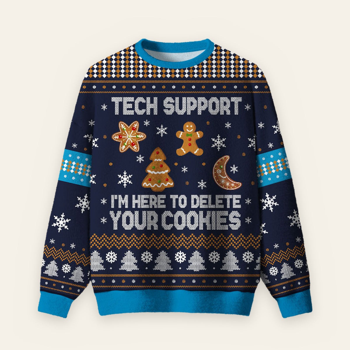 Tech Support Computer Programmer Blue Ugly Christmas Fuzzy Fleece Sweatshirt