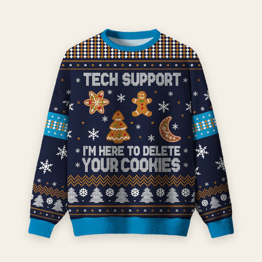 Tech Support Computer Programmer Blue Ugly Christmas Fuzzy Fleece Sweatshirt