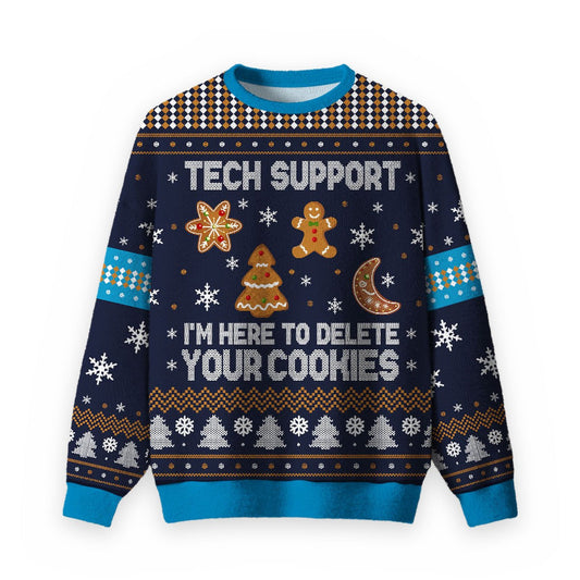 Tech Support Computer Programmer Blue Ugly Christmas Fuzzy Fleece Sweatshirt