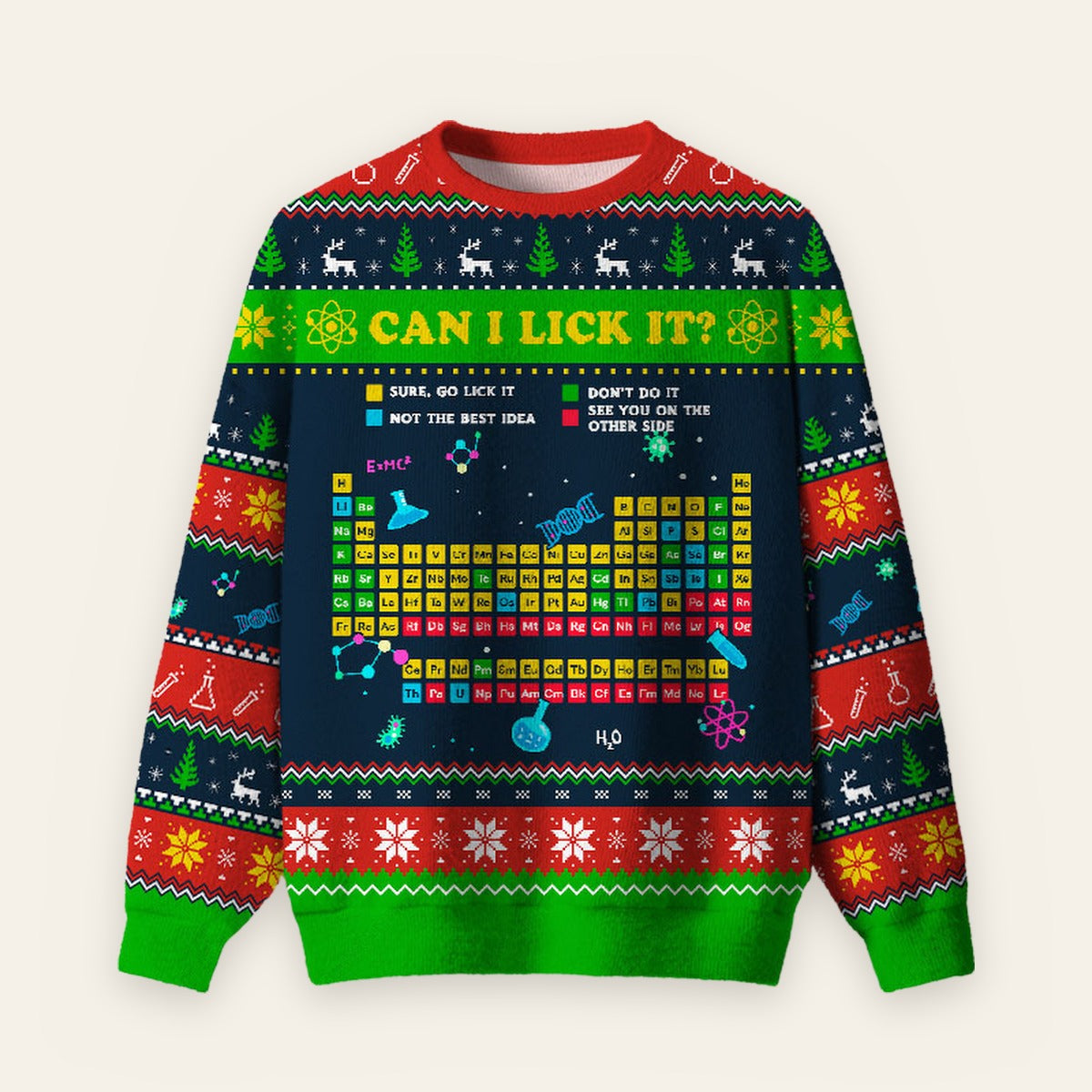Can I Lick It Periodic Table Ugly Christmas Fuzzy Fleece Sweatshirt