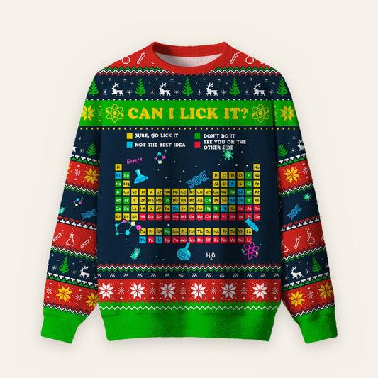 Can I Lick It Periodic Table Ugly Christmas Fuzzy Fleece Sweatshirt