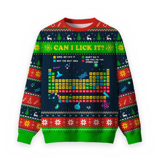 Can I Lick It Periodic Table Ugly Christmas Fuzzy Fleece Sweatshirt