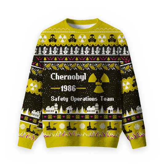 Chernobyl 1986 Yellow Ugly Christmas Fuzzy Fleece Sweatshirt