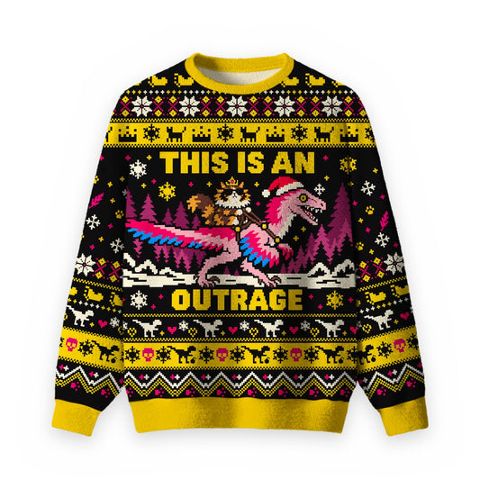Funny Dino Rider Holiday Ugly Christmas Fuzzy Fleece Sweatshirt