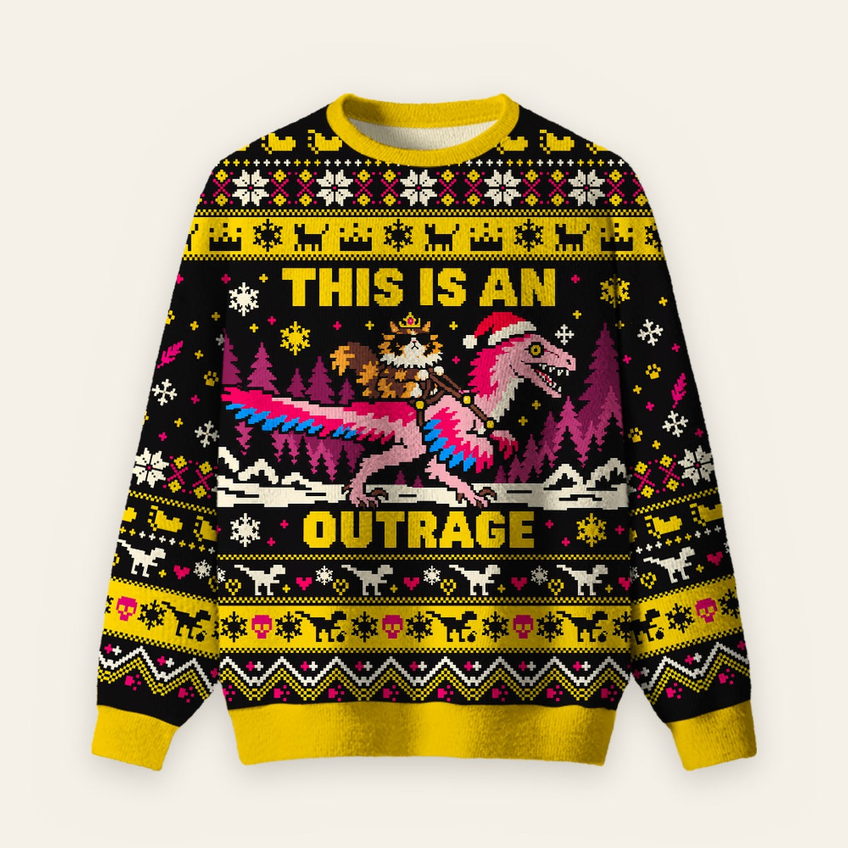 Funny Dino Rider Holiday Ugly Christmas Fuzzy Fleece Sweatshirt