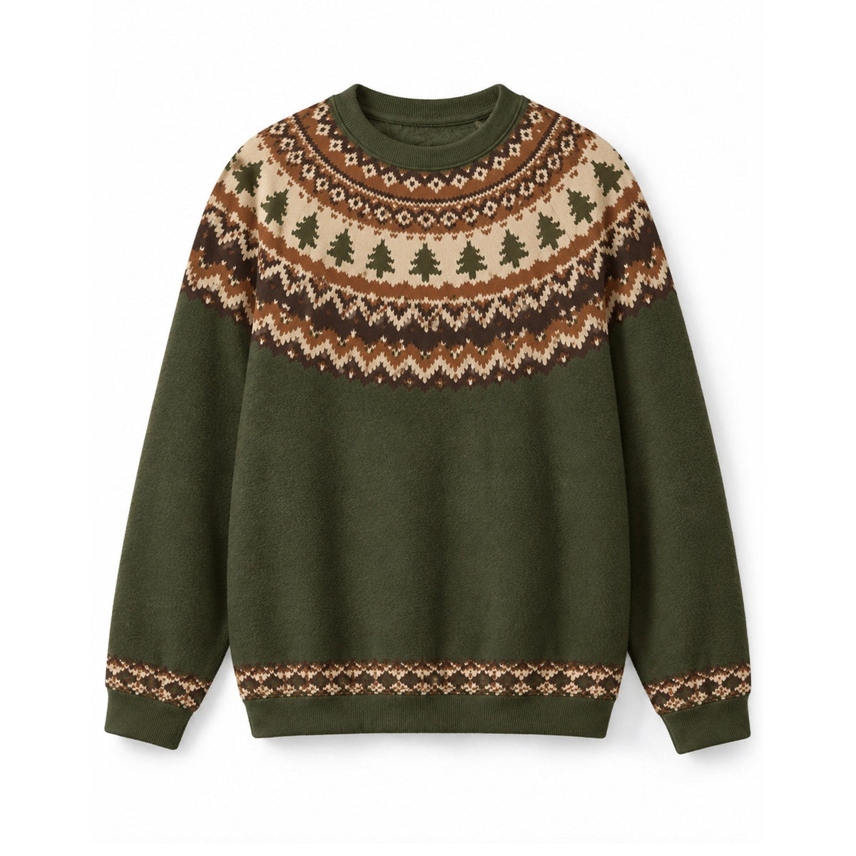 Green Fair Isle Nordic Christmas Tree Crew Neck Sweater