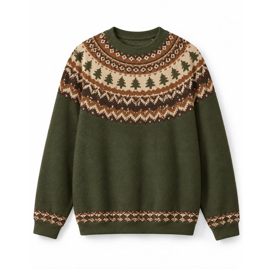 Green Fair Isle Nordic Christmas Tree Crew Neck Sweater