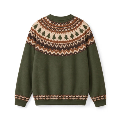 Green Fair Isle Nordic Christmas Tree Crew Neck Sweater - back