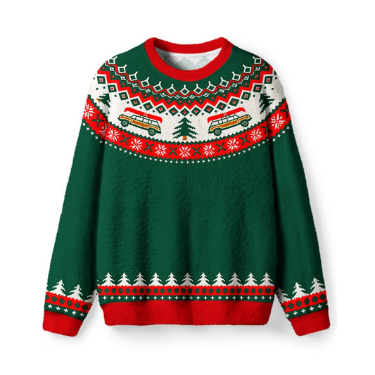Vintage 1960s Christmas Tree Wagon Sweater