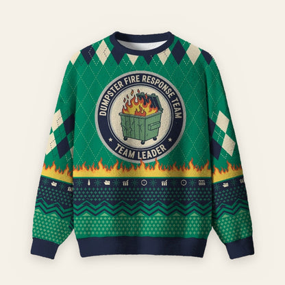Dumpster Fire Response Team Leader Ugly Christmas Fuzzy Fleece Sweatshirt