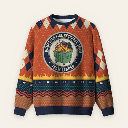 Dumpster Fire Response Team Leader Ugly Christmas Fuzzy Fleece Sweatshirt