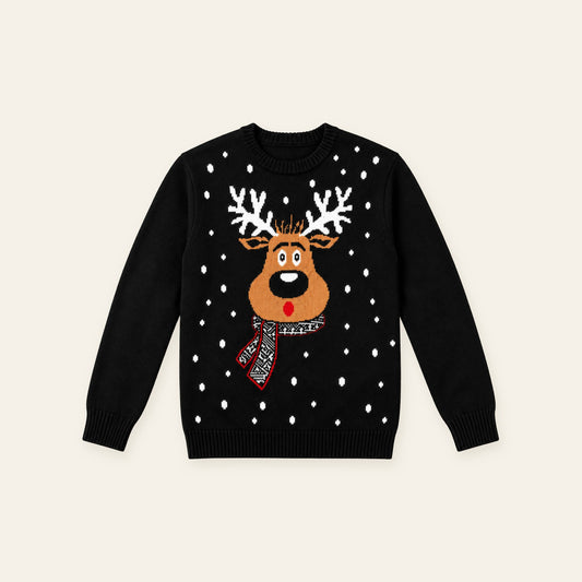 Men'S Black Christmas Cartoon Reindeer Knit Sweater